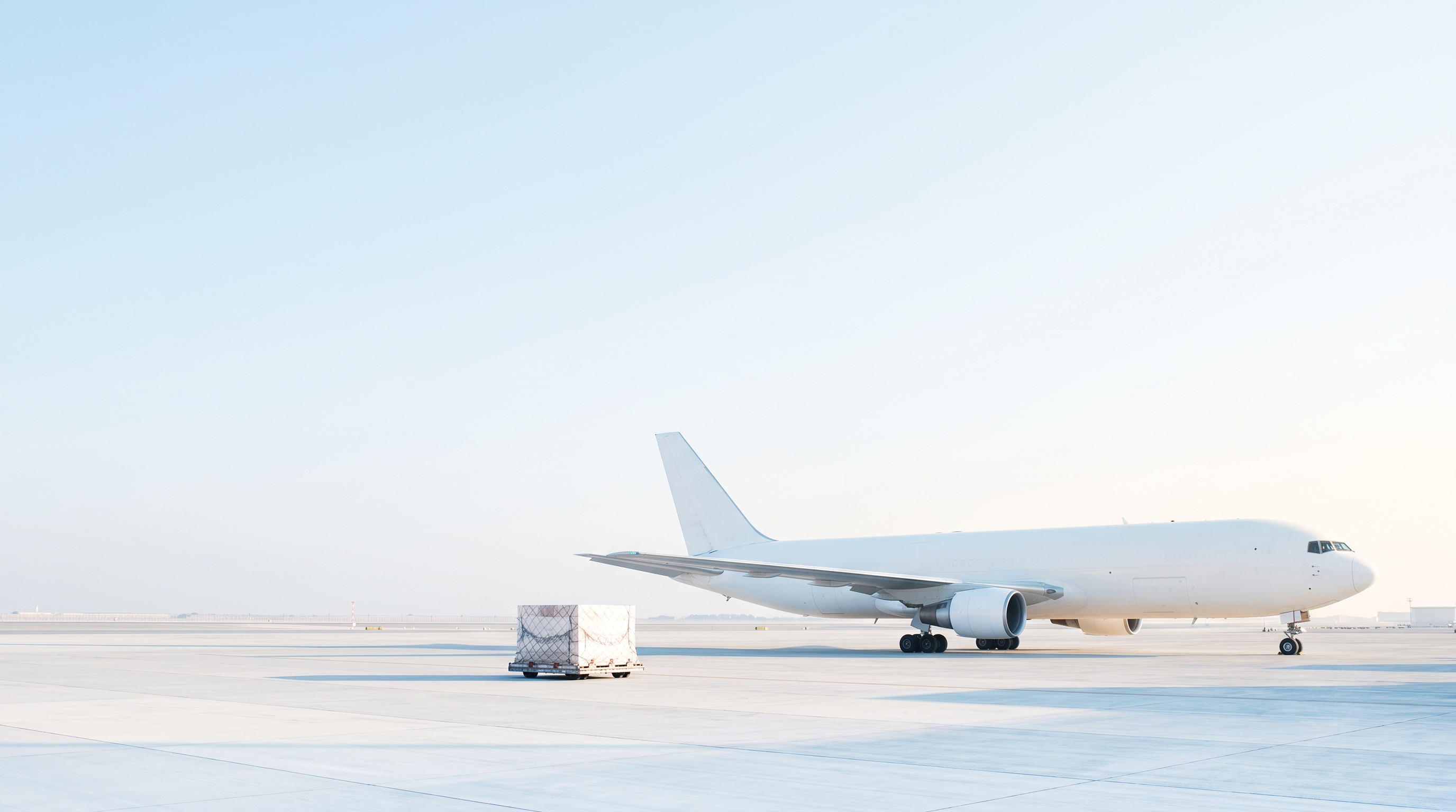 Cargo aircraft loading freight on tarmac